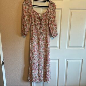 Floral Sweetheart Neckline Pouf Sleeves, Size M
